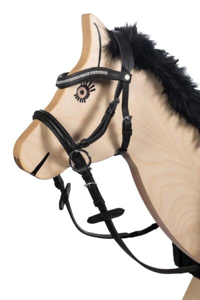 Gebisslose Trense -Funny Horses- für Holzpferde schwarz/pink Shetty