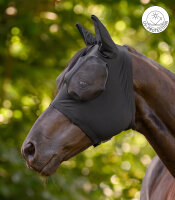 Waldhausen Fliegenmaske Puck WB Schwarz – UV-Schutz, elastisch, Reißverschluss, Fliegenschutz Pferd, extra Augenfreiheit
