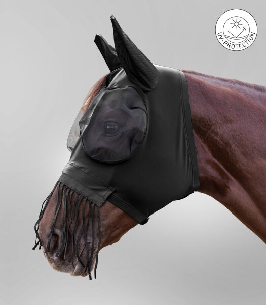 Fliegenmaske Puck mit Nasenfransen WB, schwarz